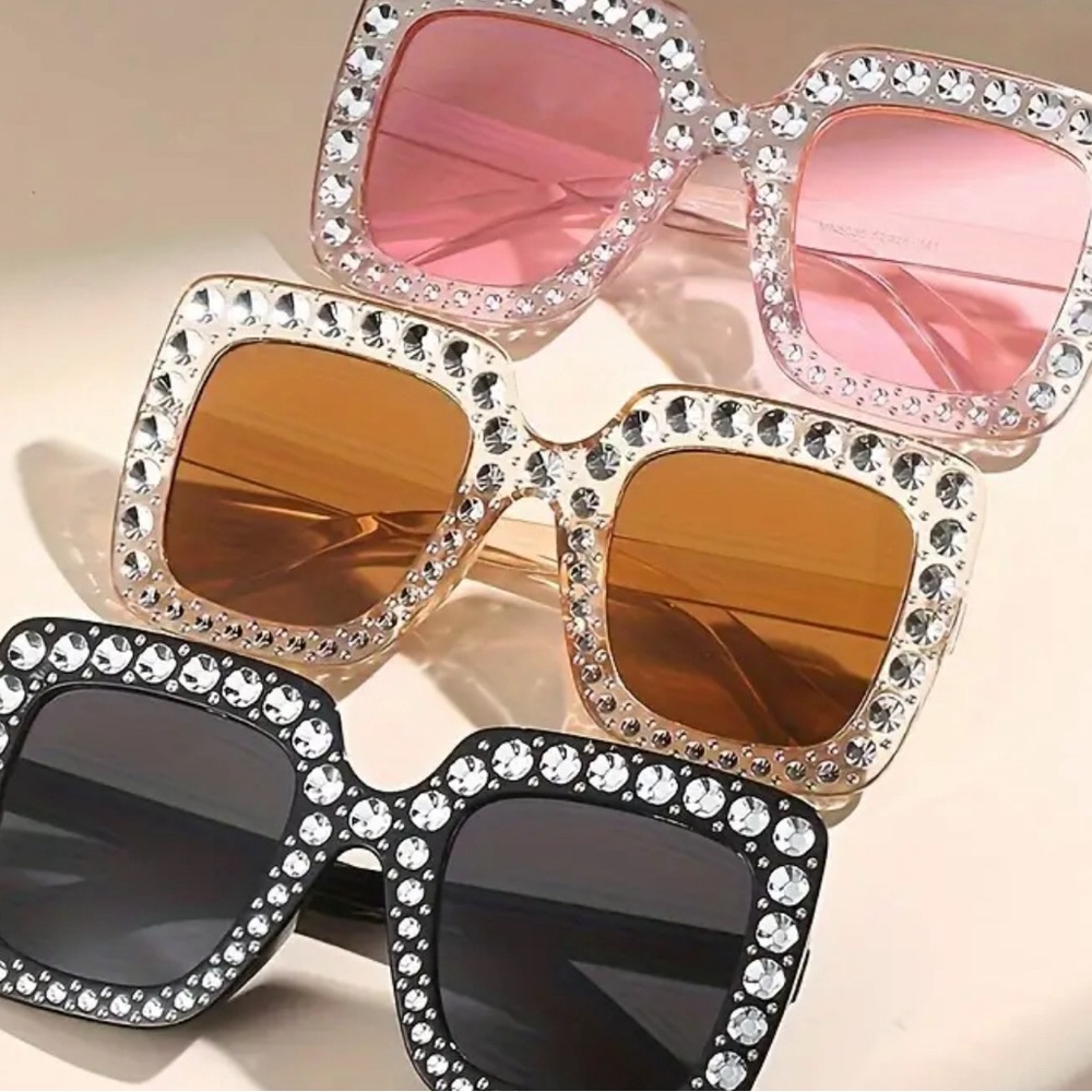 Large Square Glasses w/Shiny Rhinestone! Candy Color Decorative Shades! 1 Pair